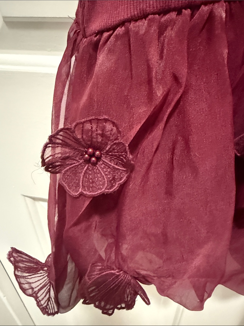Women’s Sleeveless Burgundy Tulle Hem top, NWT. L - Picture 2 of 4